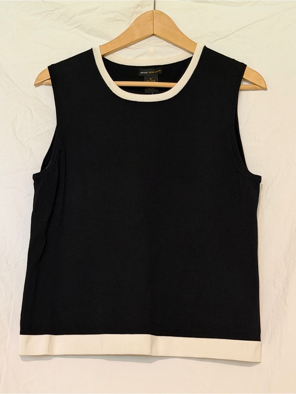 Grace Dane Lewis Women's Knit Tank Top - Black with White Contrast Trim Size XL